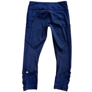 Lululemon Run: For Your Life Crop Ruched Leggings Navy Blue Inkwell Size 10